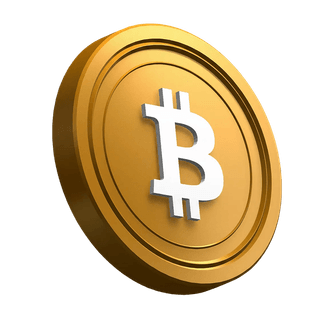 Vizualni element hero razdelka s poševno postavljenim kovancem Bitcoin BTC